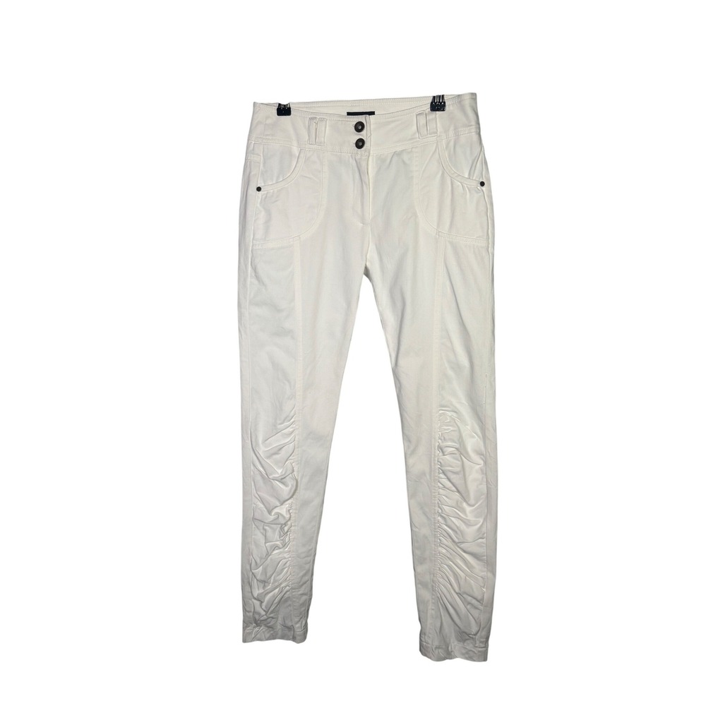Ronen Chen Natalie White Ruched Leg‎ Slim Cotton Stretch Pants Size 0 US 4